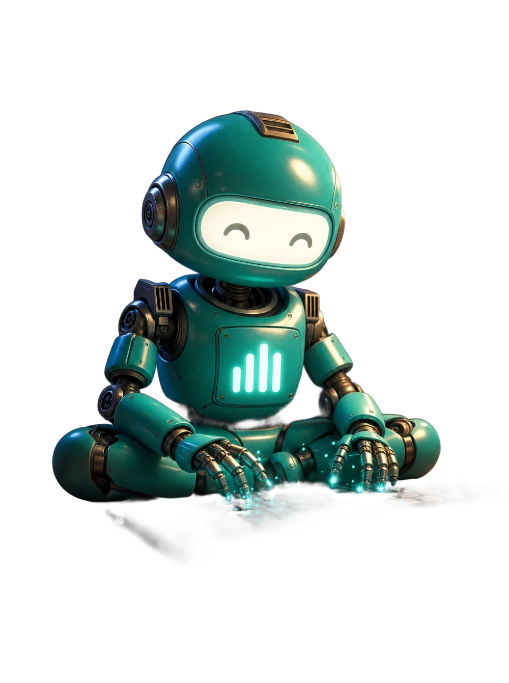 The Mahi Digital robot mascot doing the mahi at a keyboard
