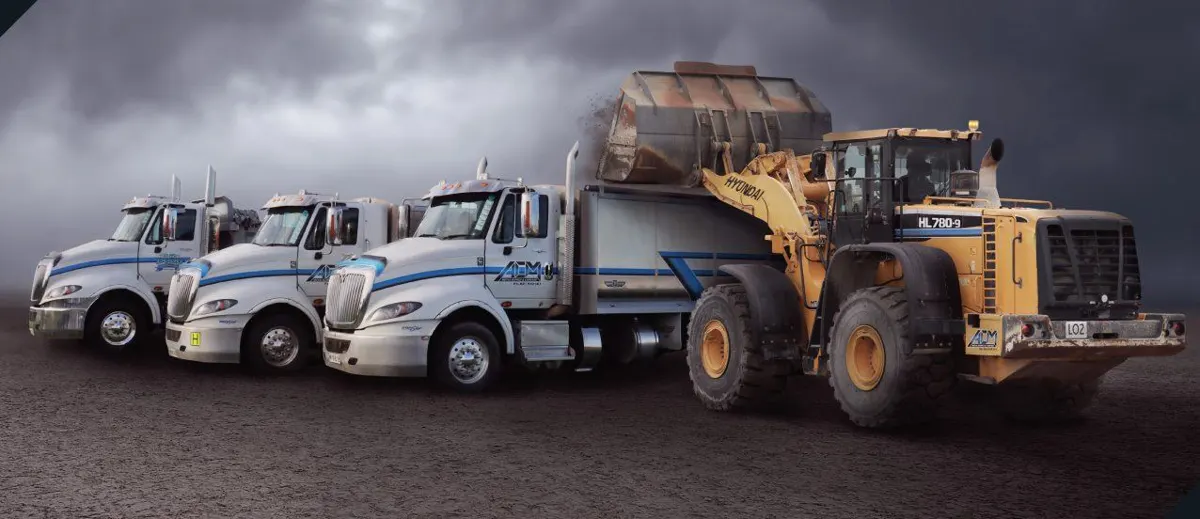 Trucks and a loader from the Hawke's Bay fleet that runs on CartageCore